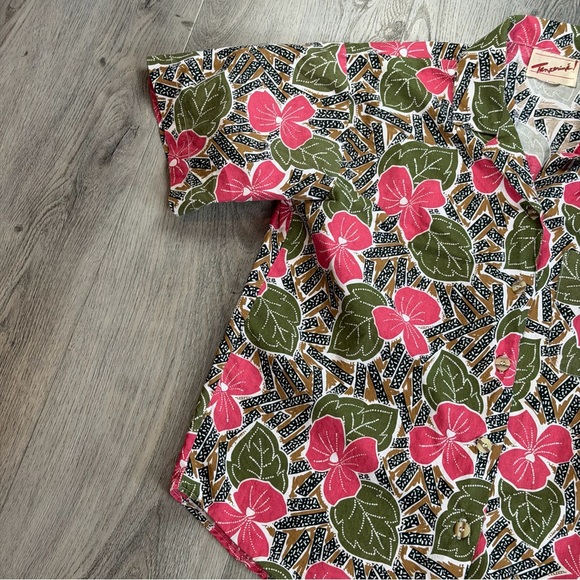 Vintage Tanzerina! Shirt Woman’s Medium Multicolor Hibiscus Hawaiian 90’s Y2K - Picture 5 of 10